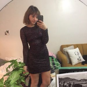 Express sequined long sleeve backless mini dress